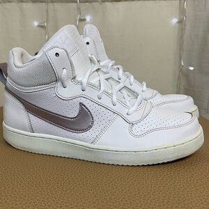 Nike Women’s High-Top Sneakers White with Metallic Rose Swoosh